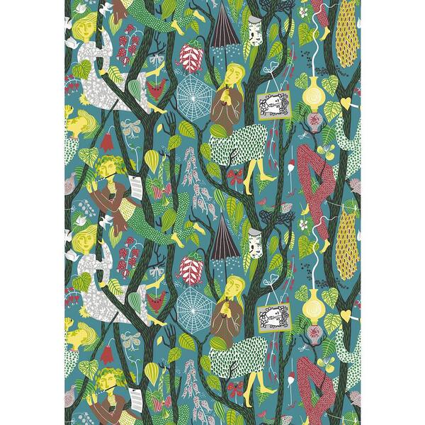 Wall Vision 8 in. x 10 in. Melodi Teal Folk Wallpaper Sample