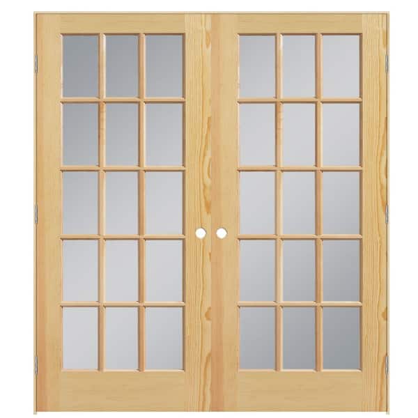 Masonite 72 in. x 80 in. 15-Lite Solid-Core Smooth Unfinished Pine Prehung Interior French Door