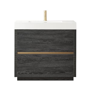 Huesca 35.8 in. W x 19.7 in. D x 33.9 in. H Single Sink Bath Vanity in North Black Oak w/ White Composite Stone Top