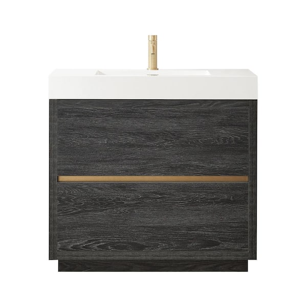 Huesca 35.8 in. W x 19.7 in. D x 33.9 in. H Single Sink Bath Vanity in North Black Oak w/ White Composite Stone Top