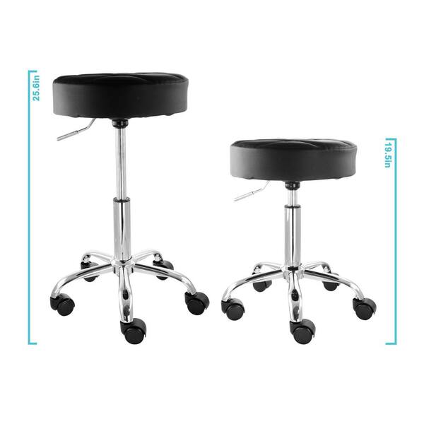 Faux Leather Adjustable Height Backless Rolling Stool Chair in Black with Chrome Base