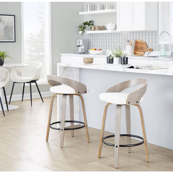 Lumisource Grotto 26 in. Light Grey Wood and White Faux Leather