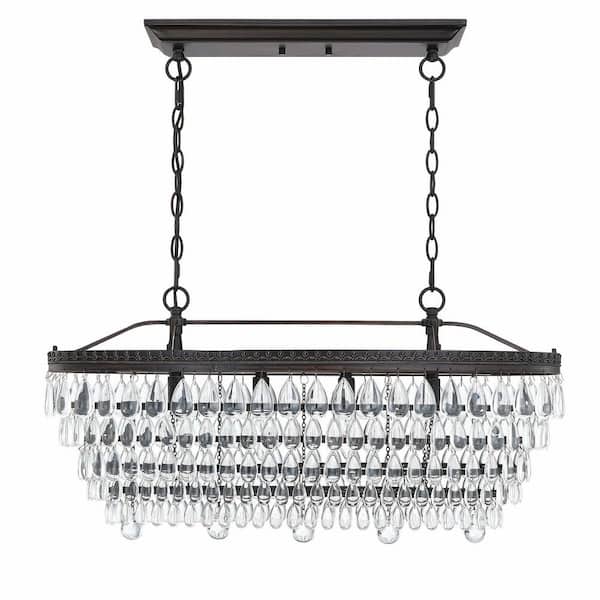 FIRHOT 4-Light Oil Rubbed Bronze Crystal Chandelier for Living Room, Kitchen Island with No Bulbs Included