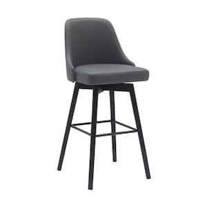 30 in. Gray and Black Low Back Metal Frame Bar Stool with Faux Leather Seat