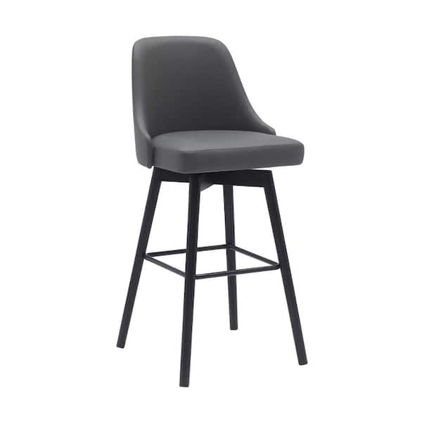 Benjara 30 in. Gray and Black Low Back Metal Frame Bar Stool with Faux Leather Seat