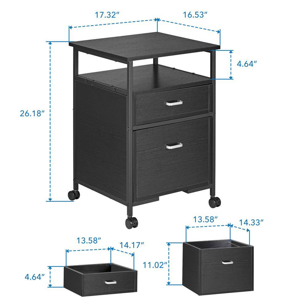 Black Mobile 2-Drawer Lockable File Pedestal with Open Shelf