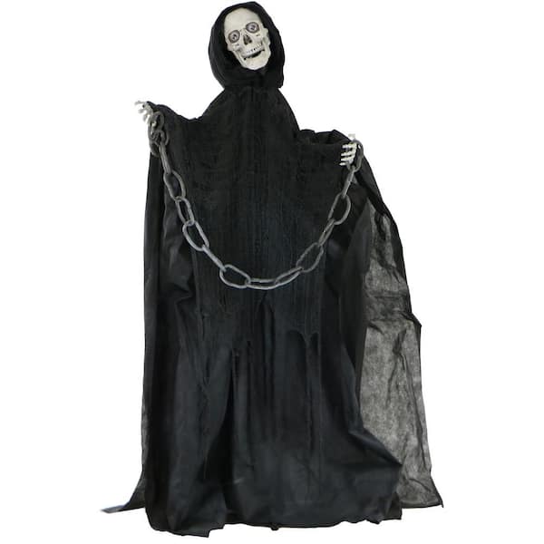 Haunted Hill Farm 63 in. Talking Skeleton Reaper with Moving Mouth for Indoor or Outdoor Halloween Decoration, Battery-Operated, Thanatos