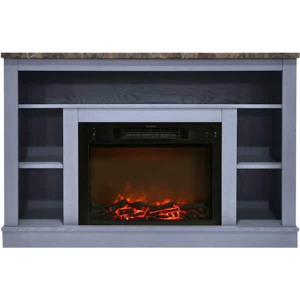 Cambridge 47 in. Electric Fireplace Storage Mantel in Slate Blue with 1500-Watt Charred Log Insert