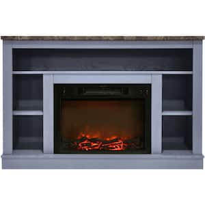Oxford 47.8 W Freestanding Electric Fireplace in Slate Blue with Charred Log Insert