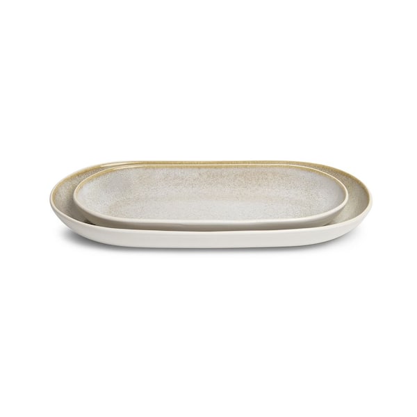Anderson 14 in. x 7.6 in. & 12 in. x 6 in. Large Cream Stoneware Serving Platters Set of 2