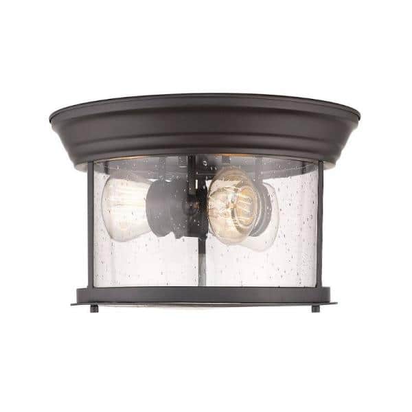 Bronze and Glass 3-Light Flush Mount Ceiling Fixture