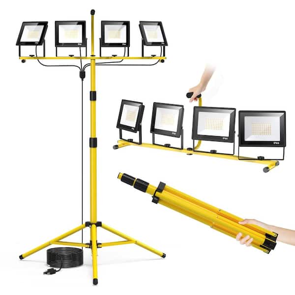 28000 Lumen 4-Head LED Work Light, 110-Volt Plug-In, Adjustable Foldable Tripod 16.4 ft. Cord, Waterproof Job Site Light