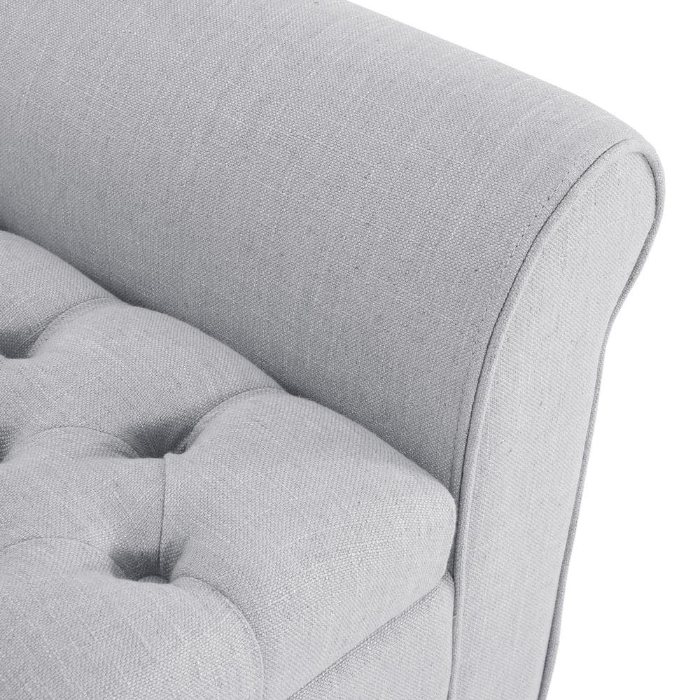 Light Gray Tufted Fabric Storage Ottoman Bench with Rolled Arms