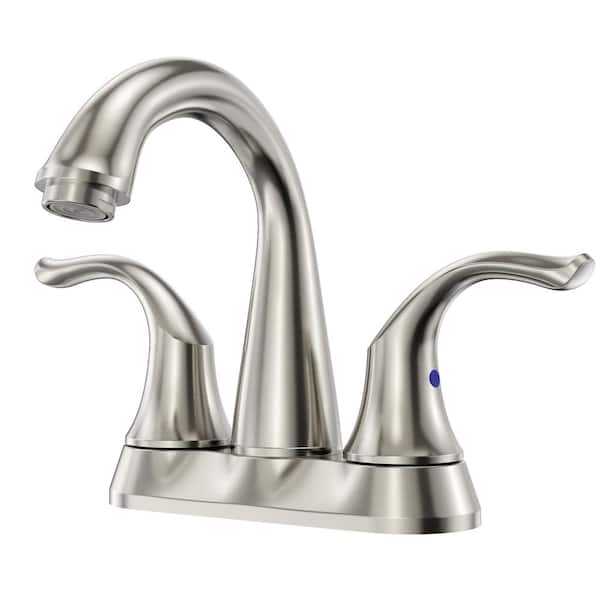 HOMLUX 4 in. Centerset 2-Handle Bathroom Faucet with Drain Kit Included in Brushed Nickel