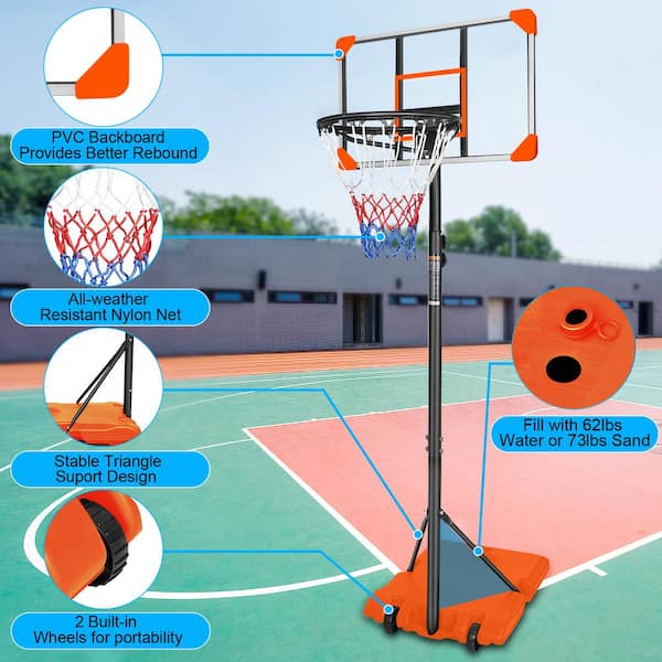 BTMWAY - Indoor & Outdoor Portable Mini Basketball Hoop and Goal System with Base & Wheels, 5.6-7 ft. Height Adjustable - Orange