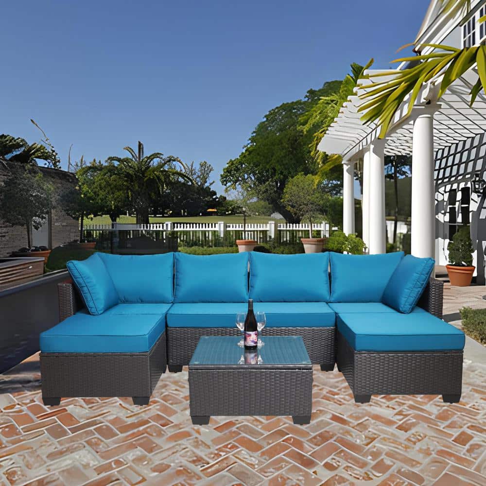 7-Piece Wicker Outdoor Sectional Set with Coffee Table, Patio Furniture Set