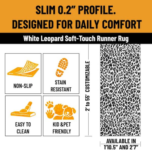 Runner Rug By The Foot 2 ft. x 29 ft.-Soft Area Runner for Hallways, Entryway and Stairs, Snow Leopard