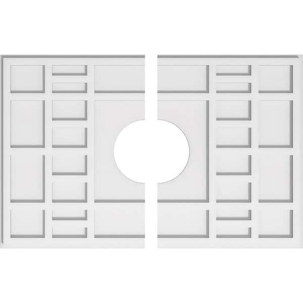 Ekena Millwork 32 in. W x 21-3/8 in. H x 7 in. ID x 1 in. P Beaux Architectural Grade PVC Contemporary Ceiling Medallion (2-Piece)