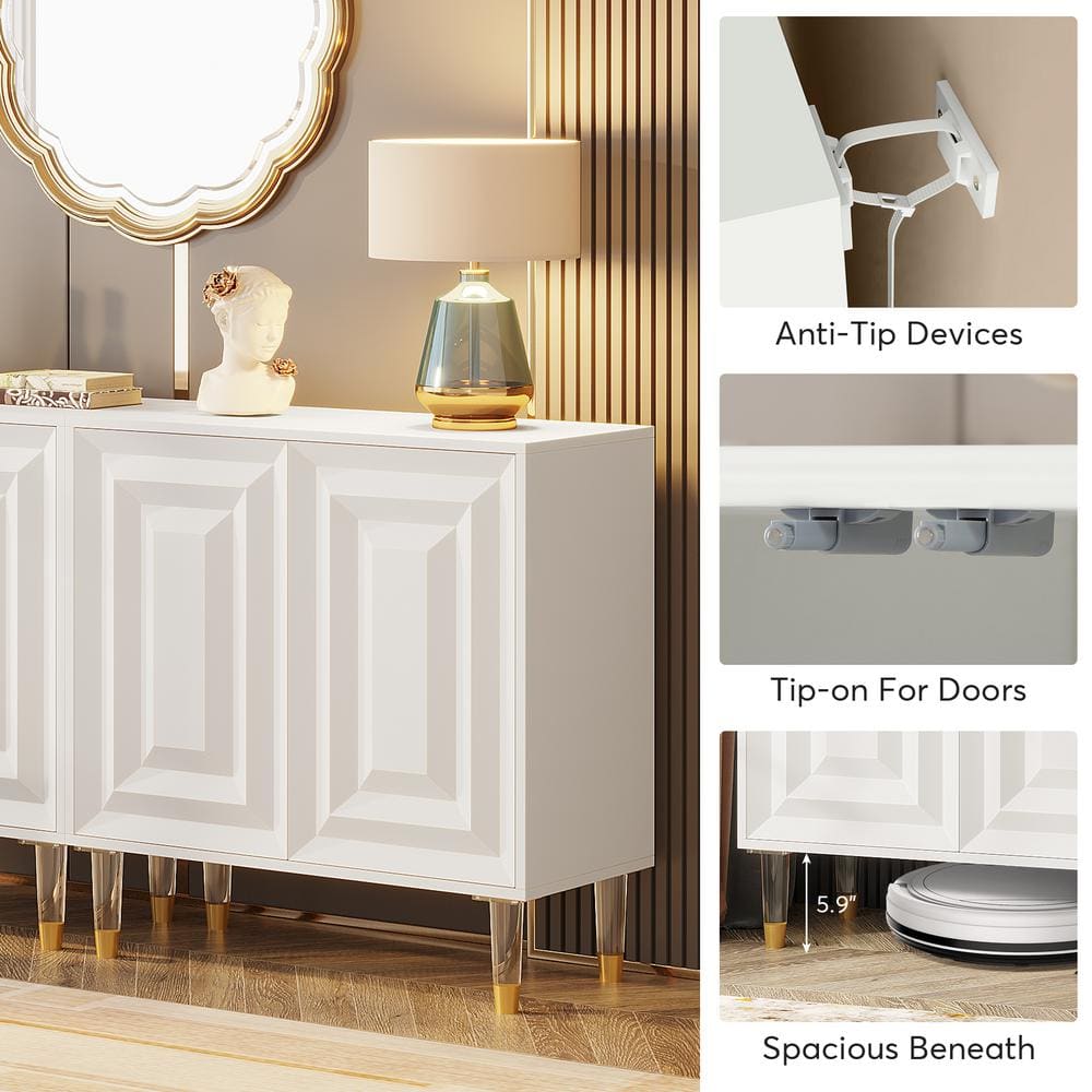 63" White High-Gloss Modern Sideboard Buffet with Acrylic Legs