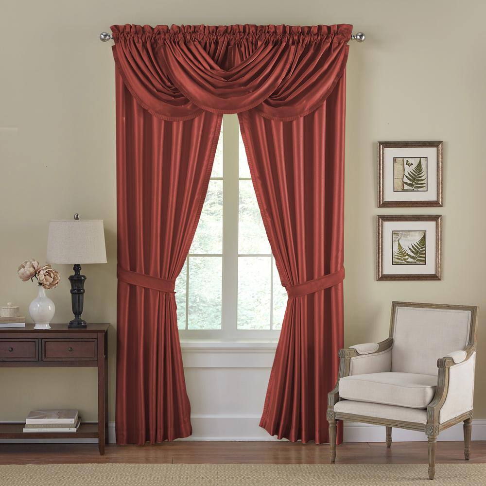 Rouge Faux Silk Room Darkening Curtain Panel with Tieback