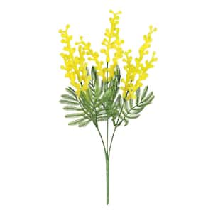 14 in. Yellow Artificial Acacia Mimosa Flower Stem Tropical Spray Branch Set of 6