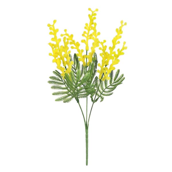 LIVING LUXURY 14 in. Yellow Artificial Acacia Mimosa Flower Stem Tropical Spray Branch Set of 6