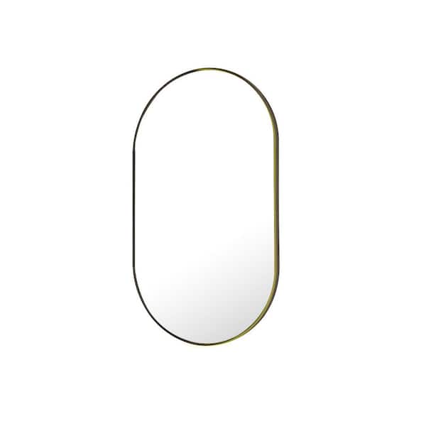 HOMLUX HOMLUX 22 in. W x 38 in. H Oval Framed Wall Bathroom Vanity Mirror in Black Decorative Modern Rust-Resistant Metal Frame