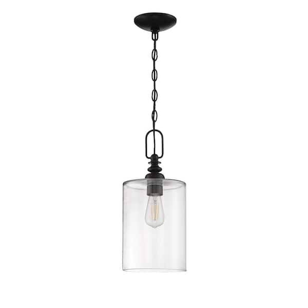Dardyn 60 Watt 1 Light Flat Black Finish Dining/Kitchen Island Mini Pendant Light w/Clear Glass Shade, No Bulb Included