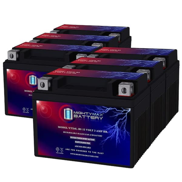 MIGHTY MAX BATTERY YTX4L-BS 12V 3Ah Replacement Battery compatible with ATV Quad Dirt/Pit Bike 50/70/110/125 CC - 6 Pack