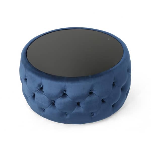 Noble House Chana 30 in. Cobalt/Black Medium Round Glass Coffee Table