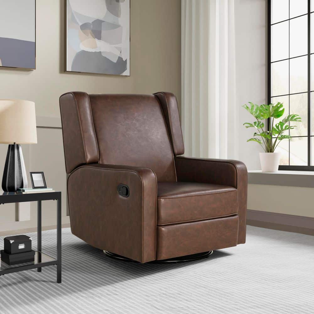 Relax A Lounger Eliana Brown Faux Leather Rocker Recliner with Swivel ...