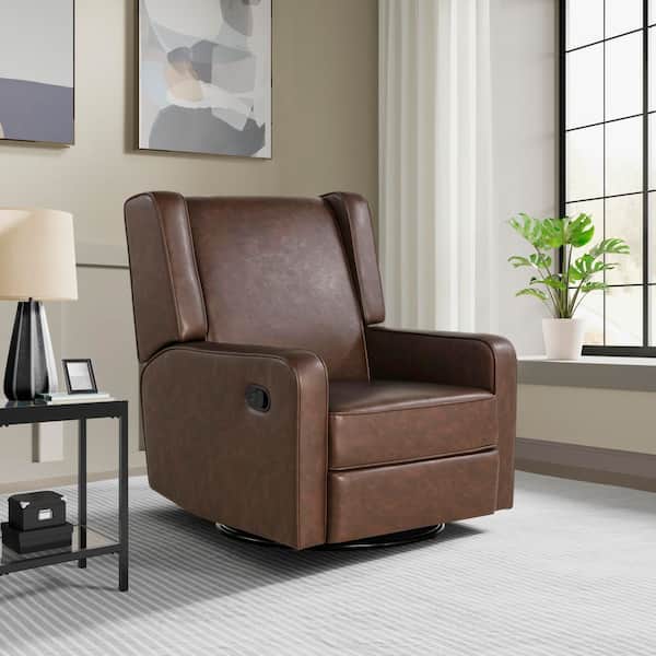 Eliana Brown Faux Leather Rocker Recliner with Swivel Base