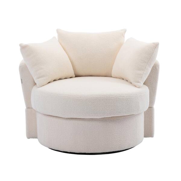 Unbranded Modern Leisure Ivory Upholstered Swivel Barrel Chair