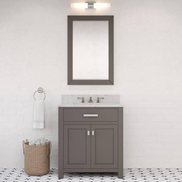 Madison 30 in. W x 21.5 in. D x 34 in. H Single Sink Bath Vanity in Cashmere Grey with Carrara White Marble Top