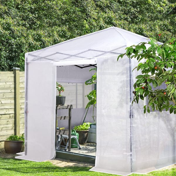 8 ft. W x 8 ft. D White Portable Walk-In Pop-Up Gardening Greenhouse Canopy
