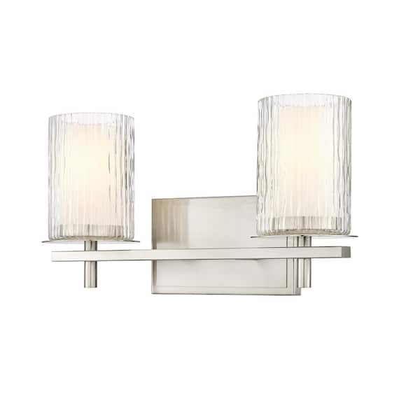 Unbranded Grayson 16 in. 2-Light Brushed Nickel Vanity Light with Clear Etched Opal Glass Shade with No Bulbs Included