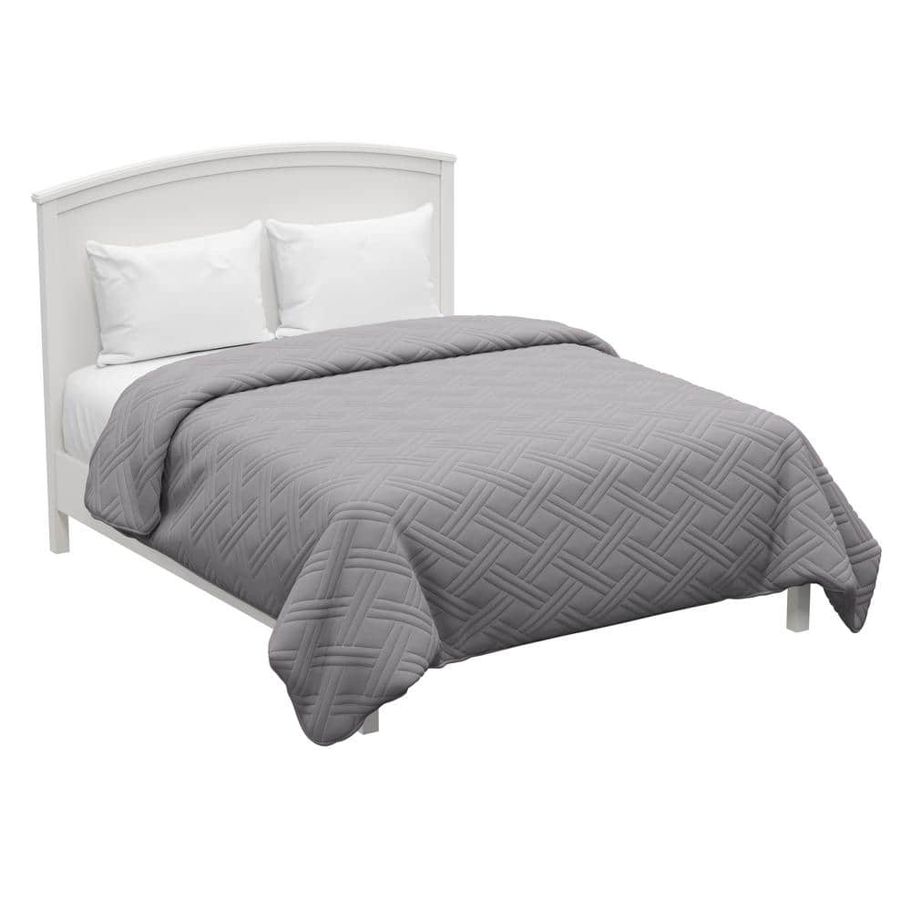 100% Polyester Gray Full/Queen Size Quilt Coverlet Basket Weave Quilted Lig