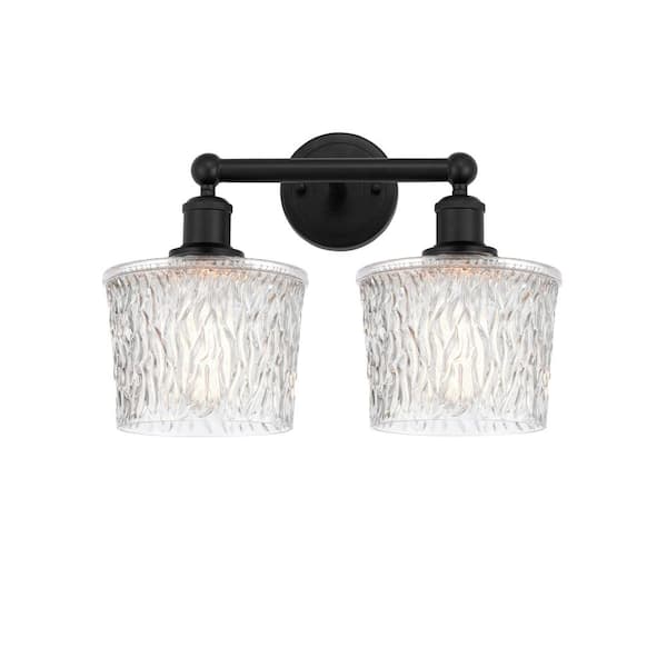 Niagra 15.5 in. 2 Light Matte Black, Clear Vanity Light with Clear Glass Shade