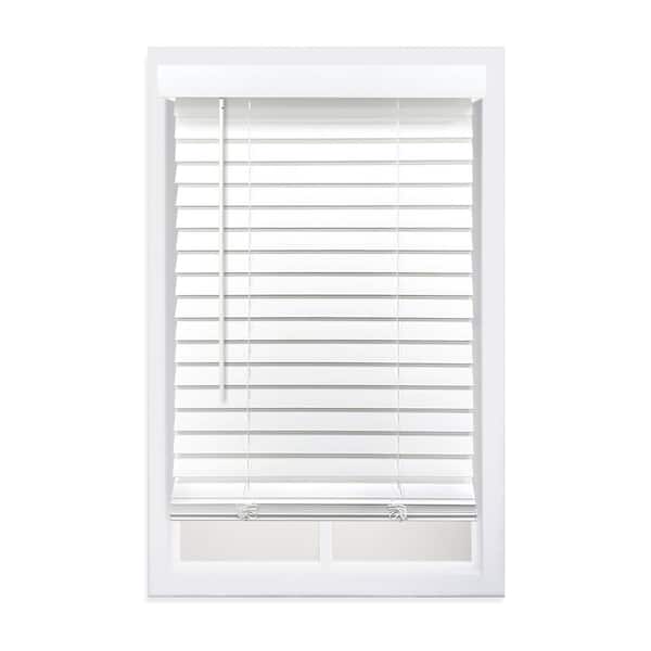 Perfect Lift Window Treatment Smooth White Cordless Room Darkening Smooth Faux Wood Blinds with 2 in. Slats - 32 in. W x 64 in. L