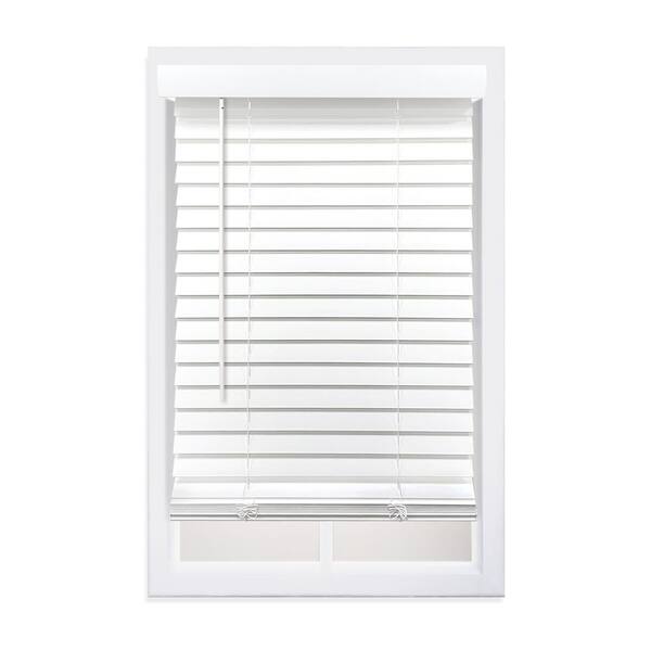Perfect Lift Window Treatment Smooth White Cordless Room Darkening Smooth Faux Wood Blinds with 2 in. Slats - 48.5 in. W x 48 in. L