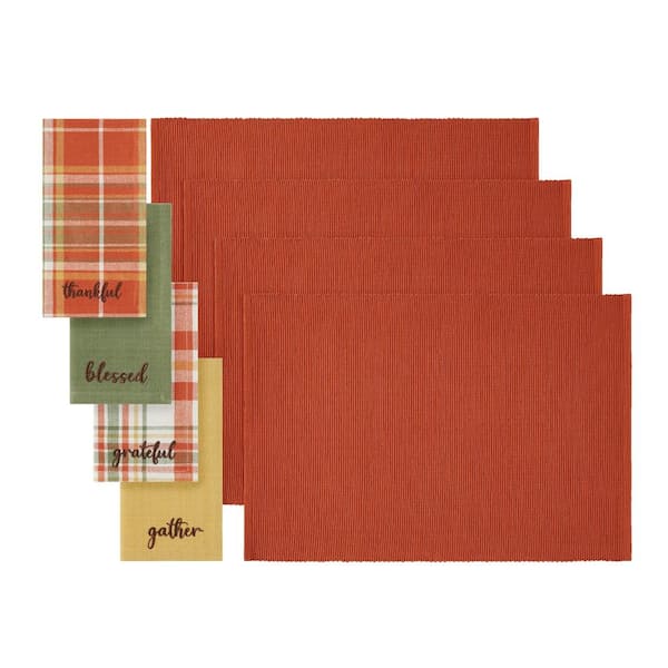 Harvest Sentiments Placemat and Napkin Value Set of 8 (4 of Each), Multicolor - 13"W x 19"L
