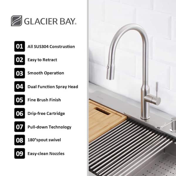 Glacier Bay Gunmetal Black Stainless Steel 32 in. 18-Gauge Single Bowl Undermount Workstation Kitchen Sink