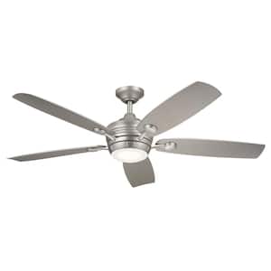 Tranquil 56 in. Integrated LED Indoor/Outdoor Brushed Nickel Downrod Mount Ceiling Fan with Remote Control