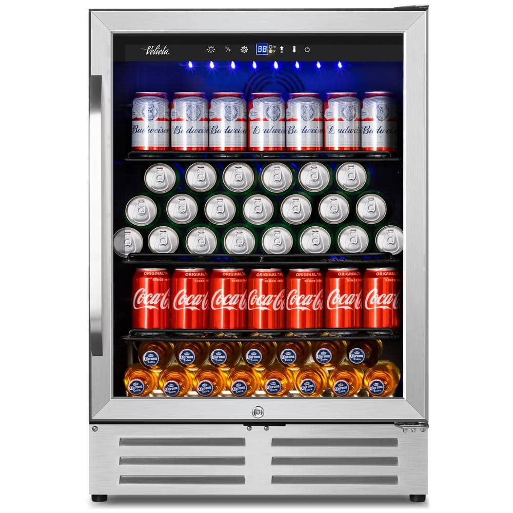 Hooure 17 in. Single Zone Freestanding 101-Cans Black Stainless Steel Beverage Cooler with Adjustable Removable Shelves