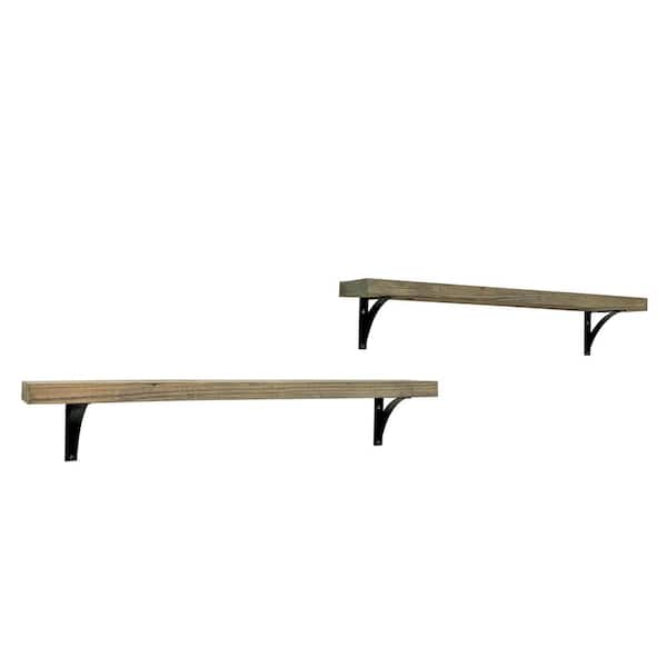 Intrinsic Haven Industrial Grace 32 in. W x 5.5 in. D Gray Pine Wood (Set of 2) Simple Bracket Decorative Wall Shelf