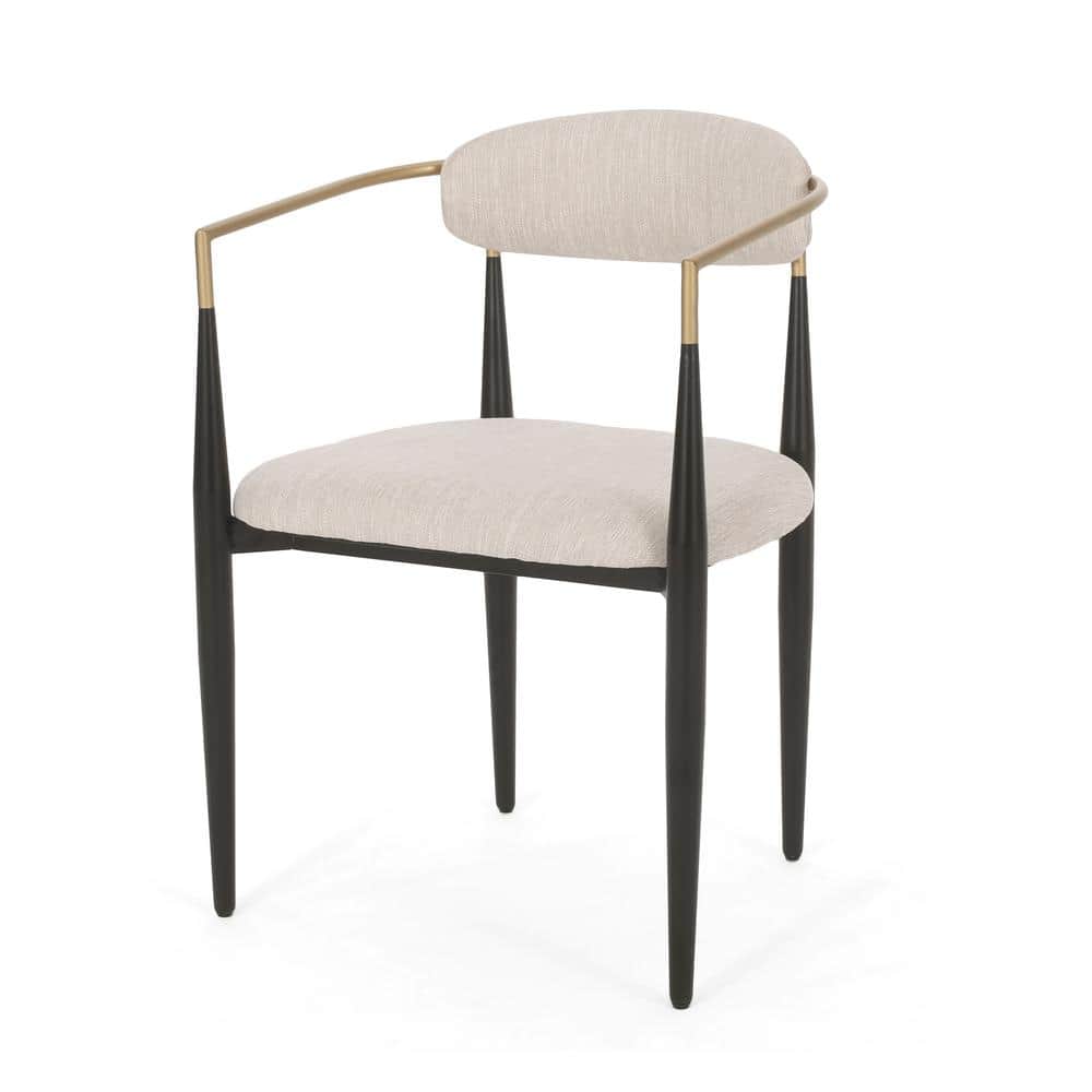 Beige and Black Upholstered Metal Dining Side Chairs, Set of 2