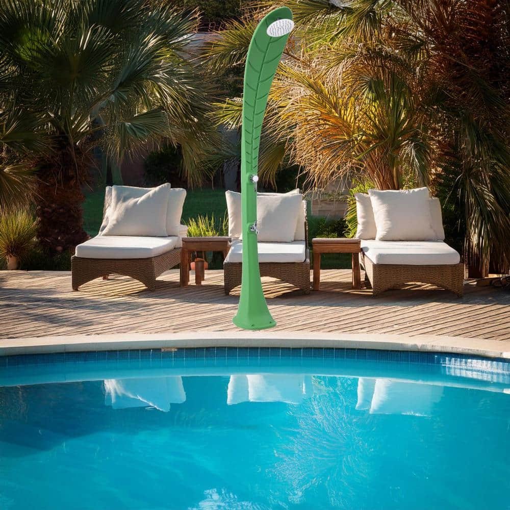 Green Leaf Solar Heated Outdoor Shower with Cold Water Faucet