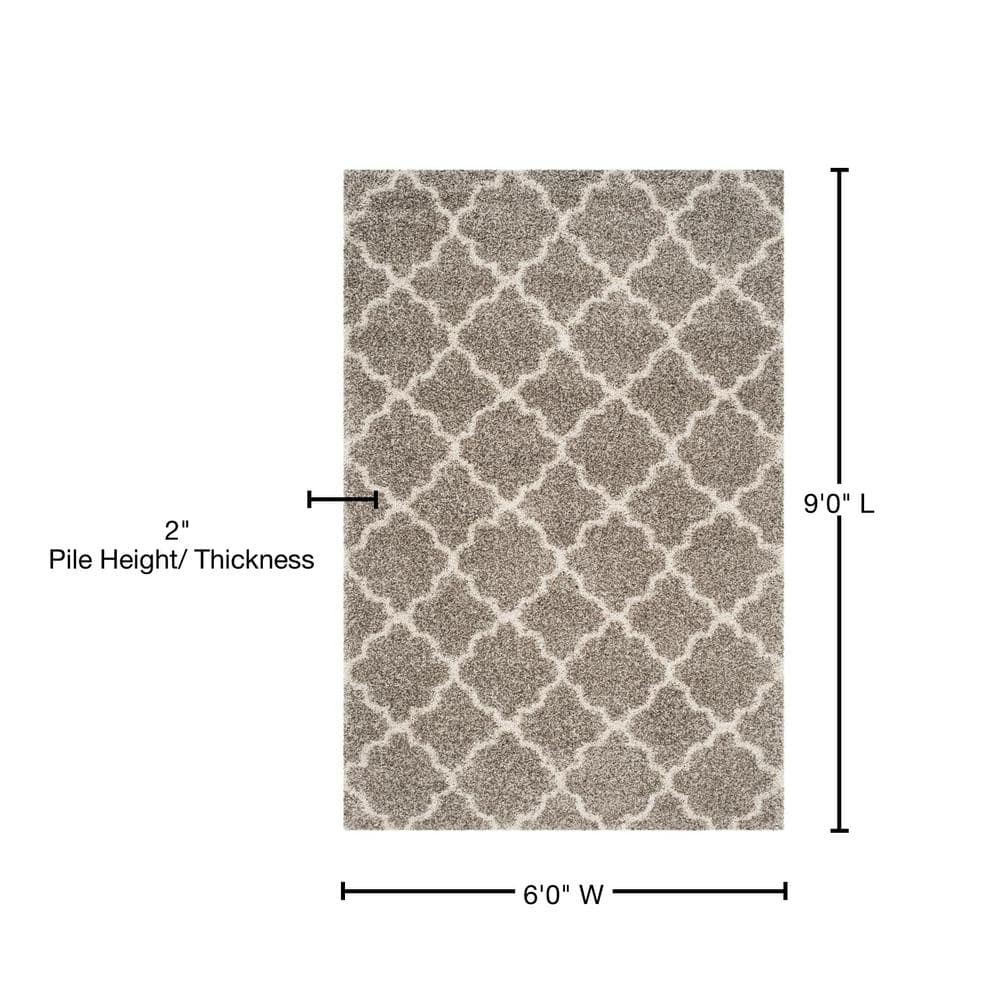 Ivory and Grey Rectangular Shag Area Rug 6' x 9'