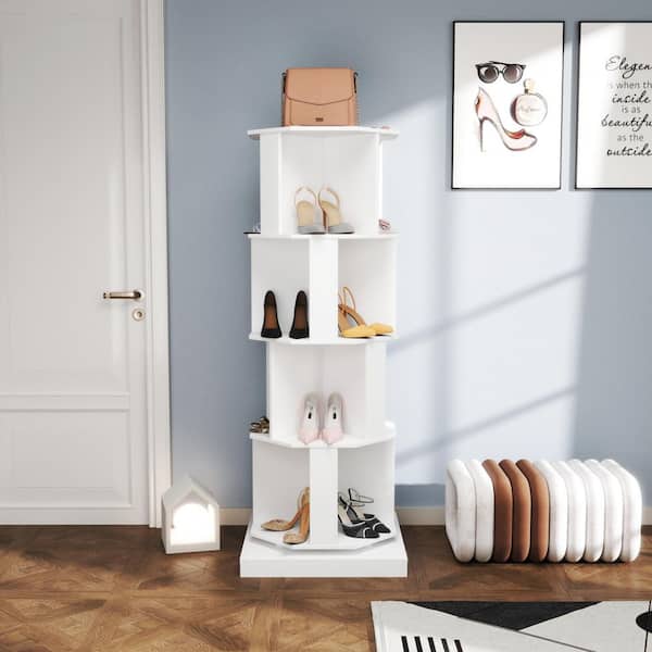 Cesicia 63 in. Tall White Wood 4-Shelf Rotating Bookcase Used in Bedrooms Living Rooms Study Office