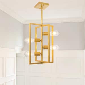 4-Light Gold Modern Geometric Metal Ceiling Light Foyer Lighting Fixture Chandelier for Dining Room Kitchen Island